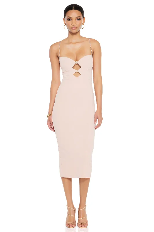 Ladies midi dress mock neck -Nookie Muse Midi Dress - Nude