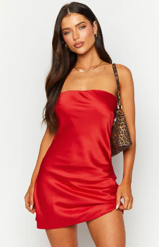 Women's mini dress zebra print -Ellie Red Strapless Mini Dress