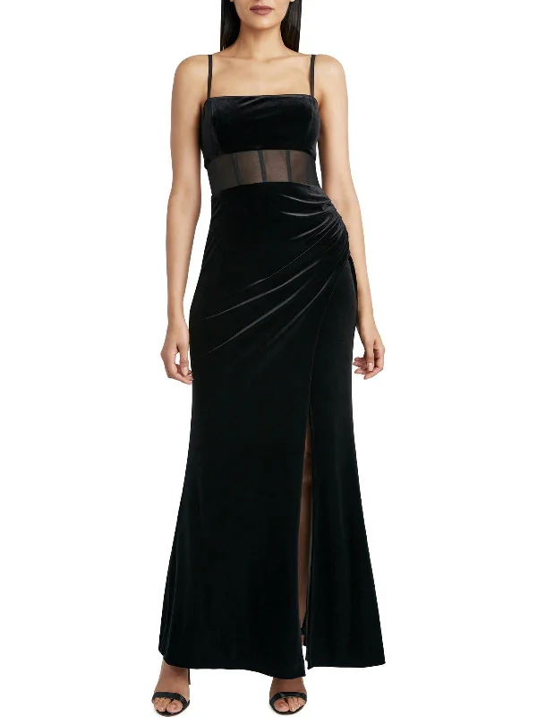 Ladies sleeveless dress road trip -Kai Womens Velvet Sleeveless Evening Dress