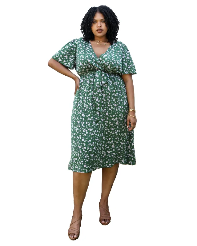 Women's maxi dress autumn -Green Maxi Dress with White Floral Print | Green