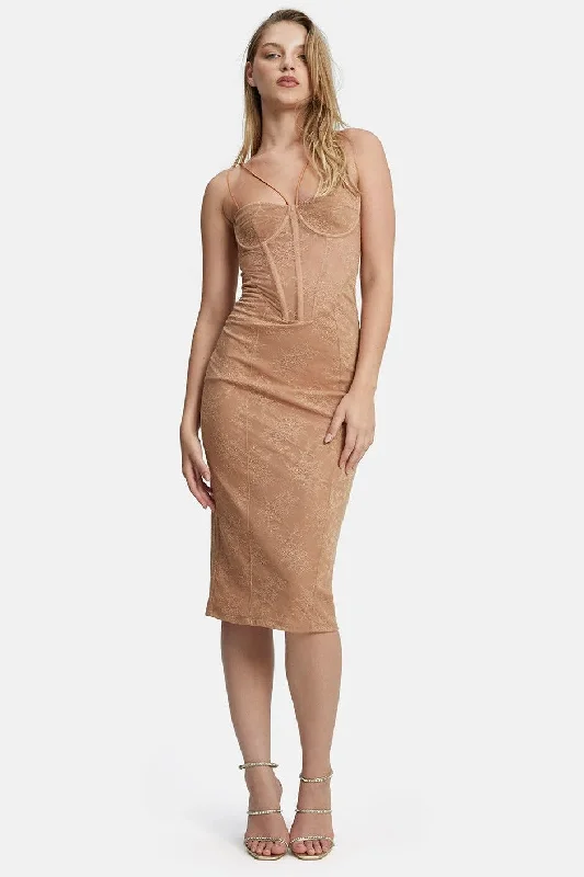 Ladies midi dress luncheon -Fleur Lace Midi Dress - Biscuit