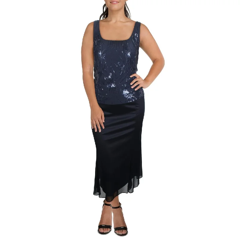 Ladies sleeveless dress slip -Plus Womens Sequined Sleeveless Cocktail Dress