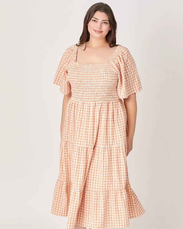 Women's maxi dress sleeveless -Gingham Tiered Maxi Dress | ORANGE