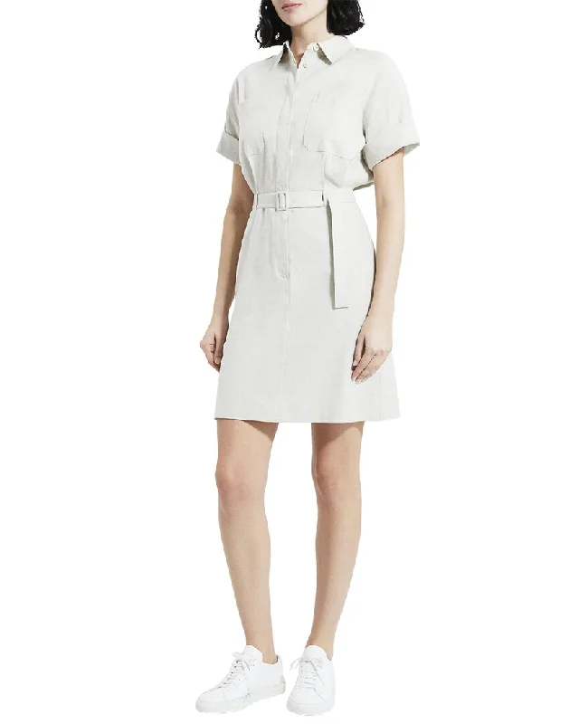 Women's shirt dress ruched -Theory Casual Linen-Blend Shirtdress