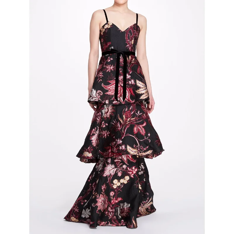 Ladies sleeveless dress rose -3-Tiered Sleeveless Velvet Gown