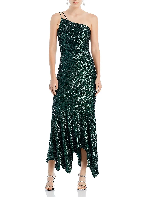 Ladies party dress ruby -Womens Sequined One-Shoulder Cocktail And Party Dress