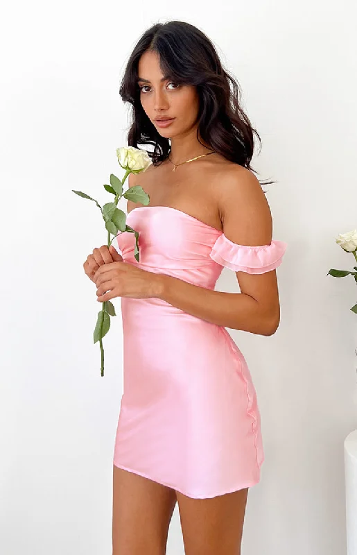 Women's mini dress stretch -Silvia Pink Satin Mini Dress