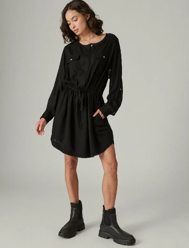 Women's shirt dress houndstooth -Lucky Brand Women's Relaxed Surplus Shirtdress