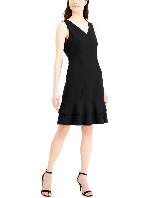 Ladies party dress dinner -Womens V-Neck Ruffle Hem Cocktail and Party Dress