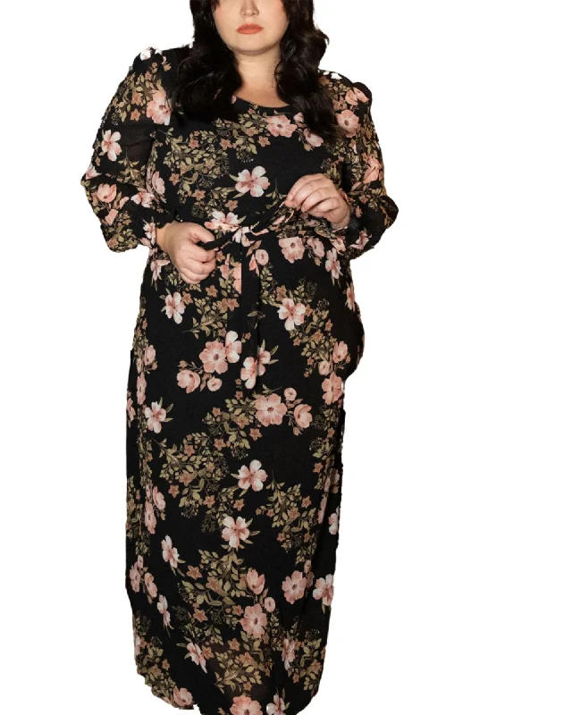 Women's maxi dress pink -Bloom Maxi Dress Long Sleeves Floral Black | Black