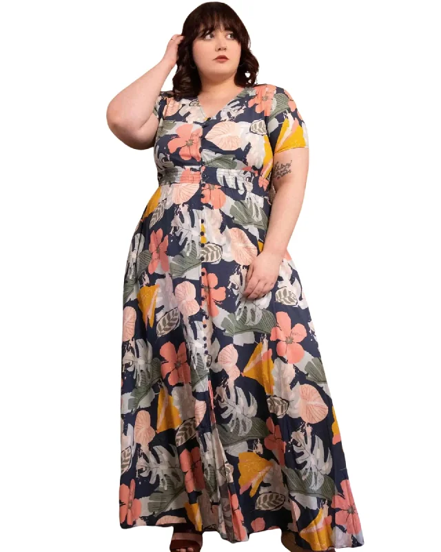 Women's maxi dress animal print -Kimberly Maxi Dress Floral Print Navy | Navy