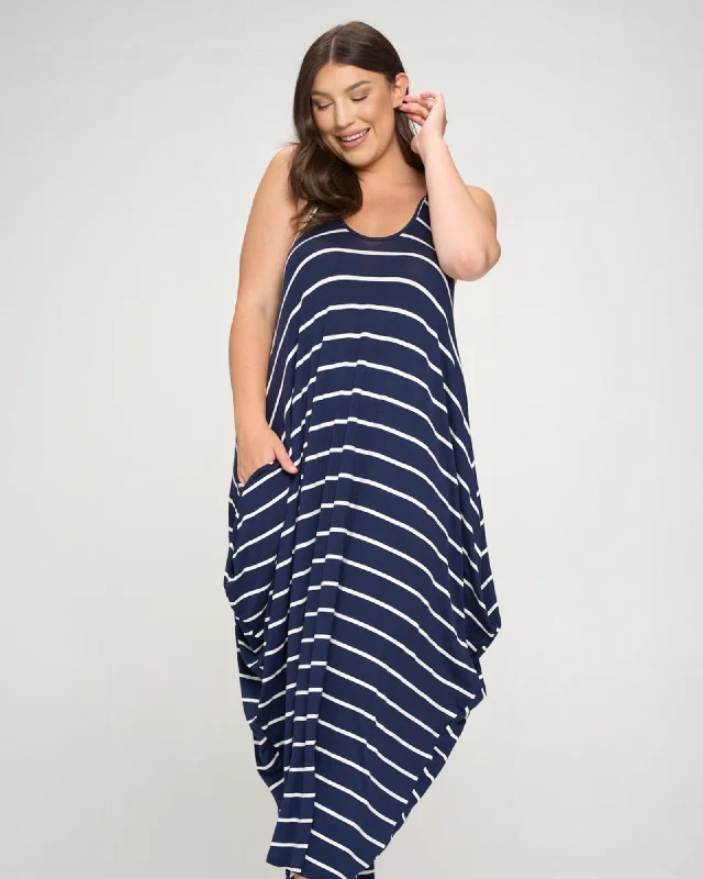 Women's maxi dress polka dot -Sarah Striped Maxi Dress | Navy/Ivory