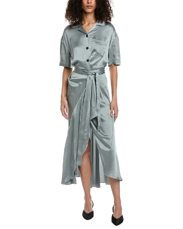 Women's shirt dress shirt tail -Burberry Emily Tie-Waist Silk Shirtdress