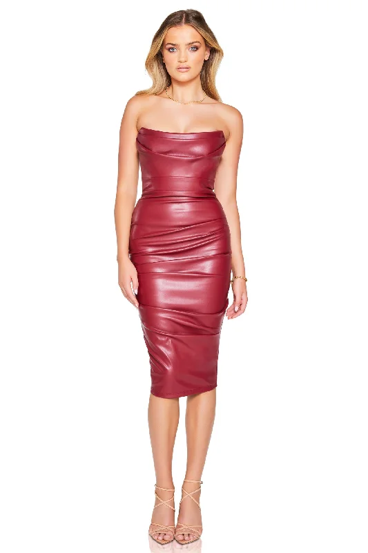 Ladies midi dress hemp -Nookie Leona Strapless Midi Dress - Wine