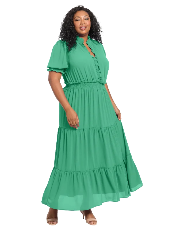 Women's maxi dress galaxy print -Eva Ruffle Sleeve Maxi Dress | Kelly Green