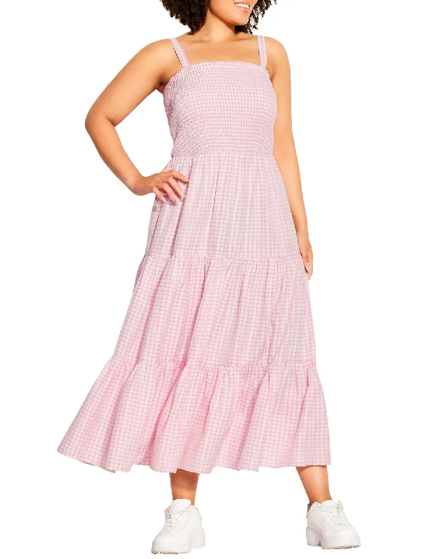 Women's maxi dress beige -Sydney Gingham Maxi Dress | Pink / White