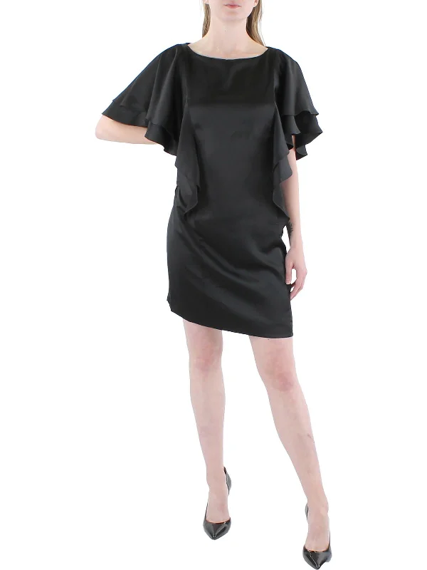 Ladies party dress tiered -Womens Satin Ruffled Cocktail and Party Dress