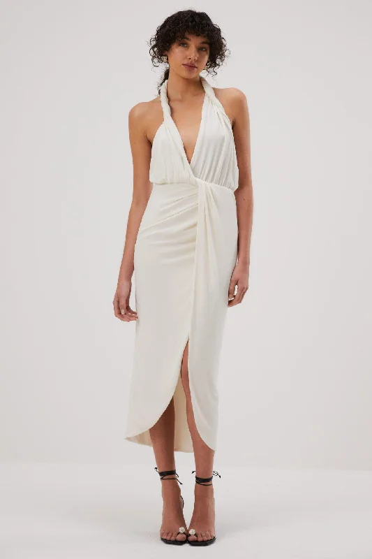 Ladies midi dress cocktail -Misha Cressida Slinky Jersey Midi Dress - Ivory