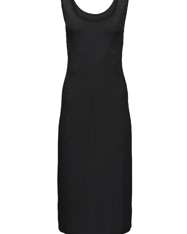 Ladies midi dress durable -Ribbed Black Midi Dress | Black