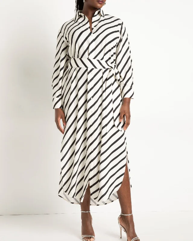 Women's maxi dress winter -Maxi Shirtdress | Black and White Stripe