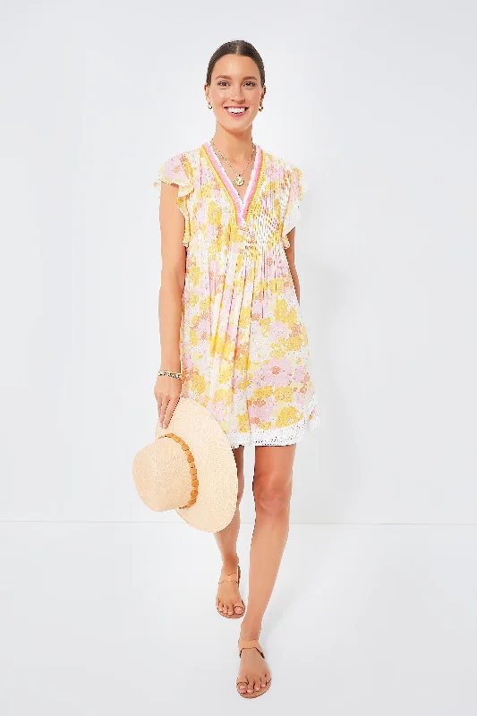 Women's mini dress fall -Yellow Flower Mix Sasha Mini Dress