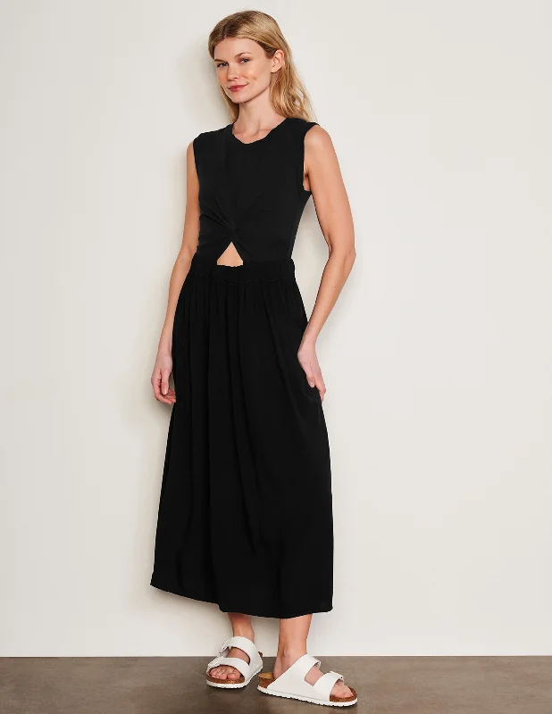 Ladies midi dress bold -Sundry Midi Mixed Media Dress in Black