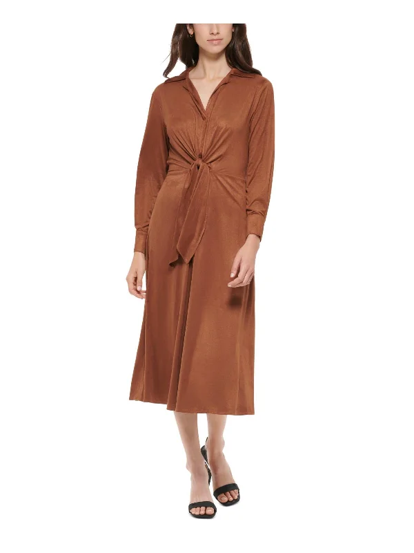 Women's shirt dress warm -Womens Faux Suede Tea Shirtdress