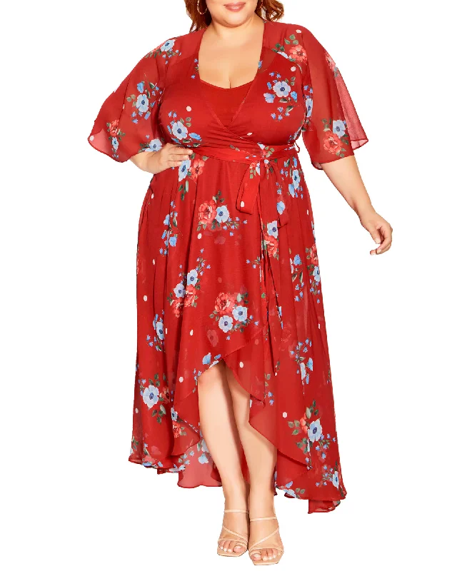 Women's maxi dress 80s style -Maeve Bold Floral Maxi Dress | Red / Cornflower Blue