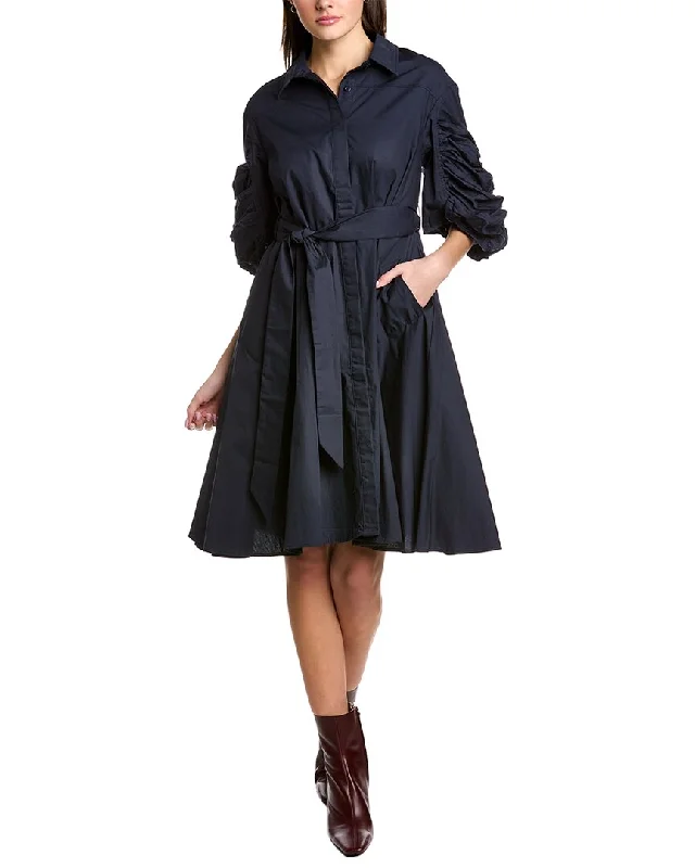 Women's shirt dress black -Gracia Tie Waist Shirtdress