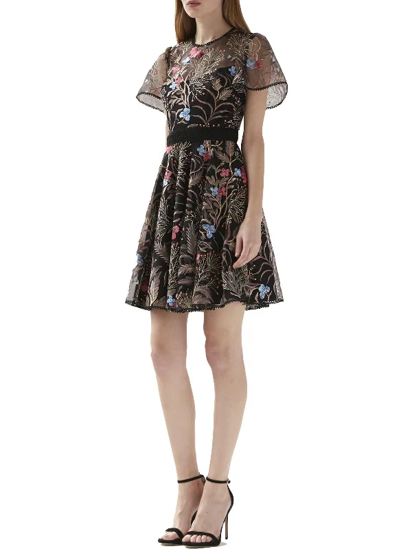 Ladies party dress dazzling -Womens Floral Embroidered Cocktail and Party Dress