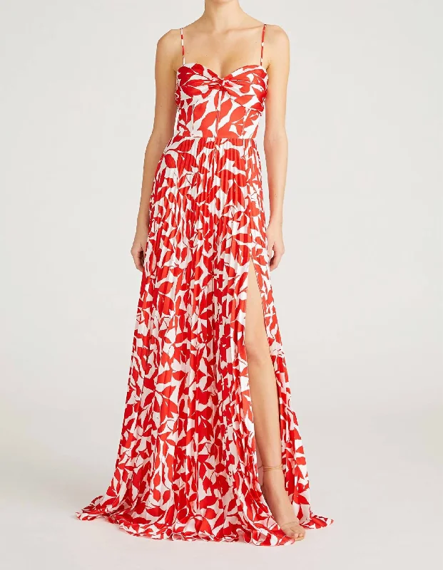 Ladies sleeveless dress garden party -Cameron Sleeveless Long Dress In Falling Leaves