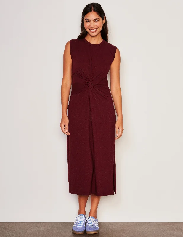 Ladies midi dress brunch -Sundry Midi Twist Sleeveless Dress in Red Rock