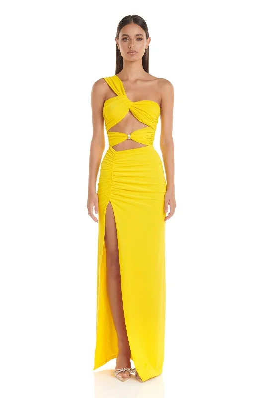 Women's maxi dress drawstring -Natalie Maxi Dress - Yellow