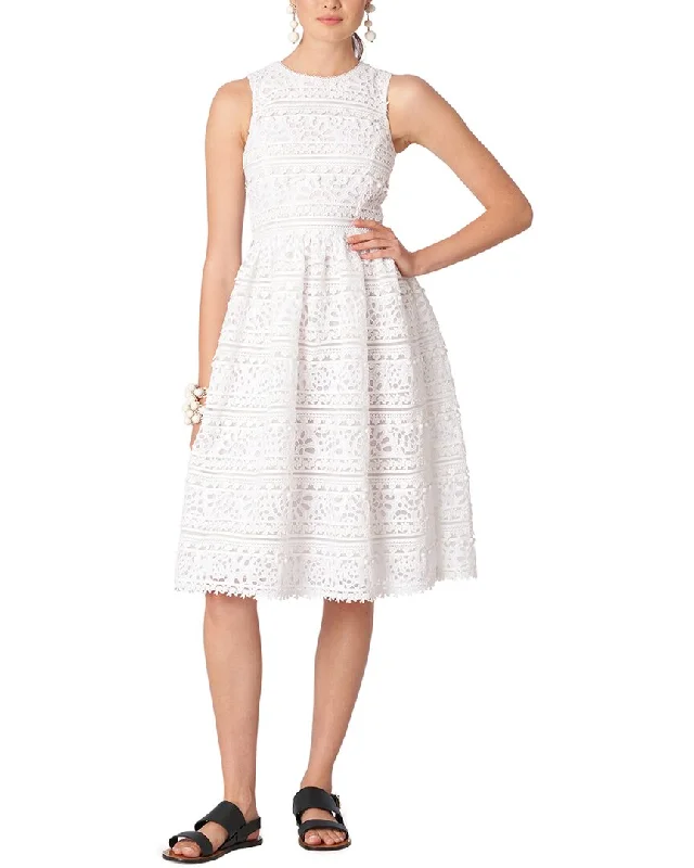 Ladies sleeveless dress tie neck -Carolina Herrera Embroidered Eyelet Sleeveless Dress