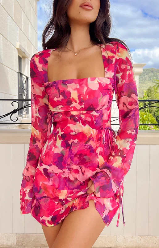 Women's mini dress spring -Lucy Pink Print Long Sleeve Mini Dress