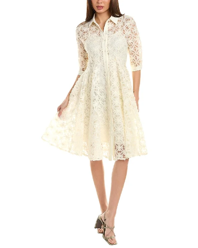 Women's shirt dress long sleeve -Gracia Mesh Embroidered Shirtdress