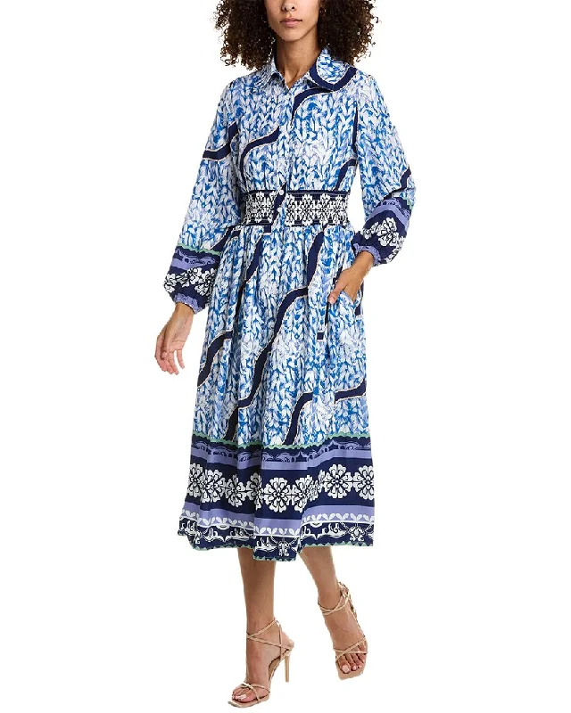 Women's shirt dress retro -Gracia Smocked Waist Shirtdress