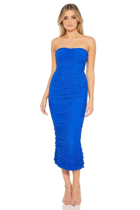 Ladies midi dress tie neck -Nookie Zen Midi Dress - Royal