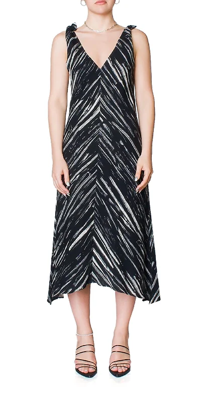 Ladies sleeveless dress beach party -Brushstroke Sleeveless Knot Dress In Black/ecru Brushstroke