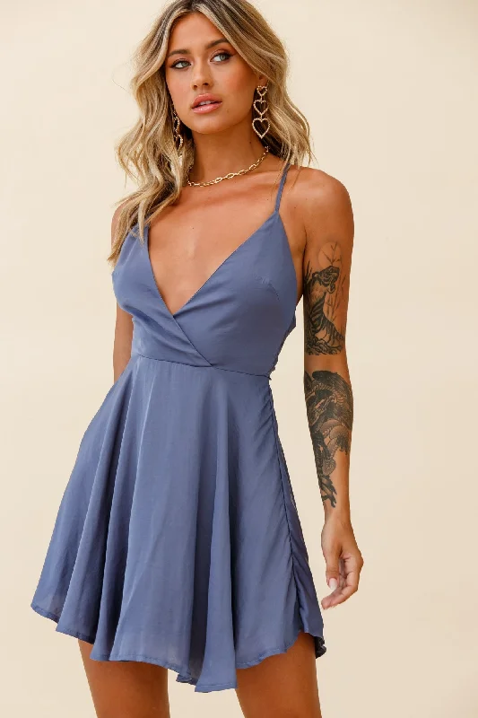 Ladies party dress spring party -Secret Place Strappy Tie Back Party Dress Midnight Blue