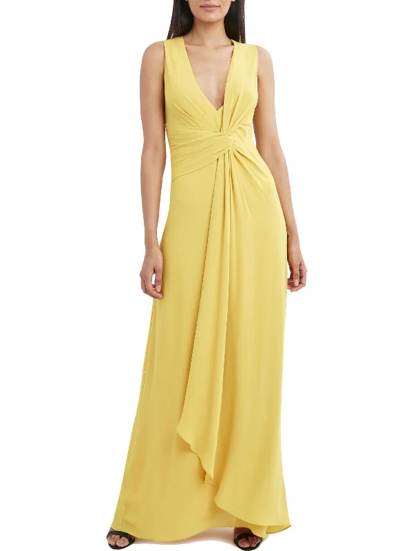 Ladies sleeveless dress champagne -Womens Plunging Sleeveless Evening Dress