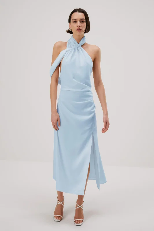 Ladies midi dress summer -Misha Della Satin Midi Dress - Sky Blue