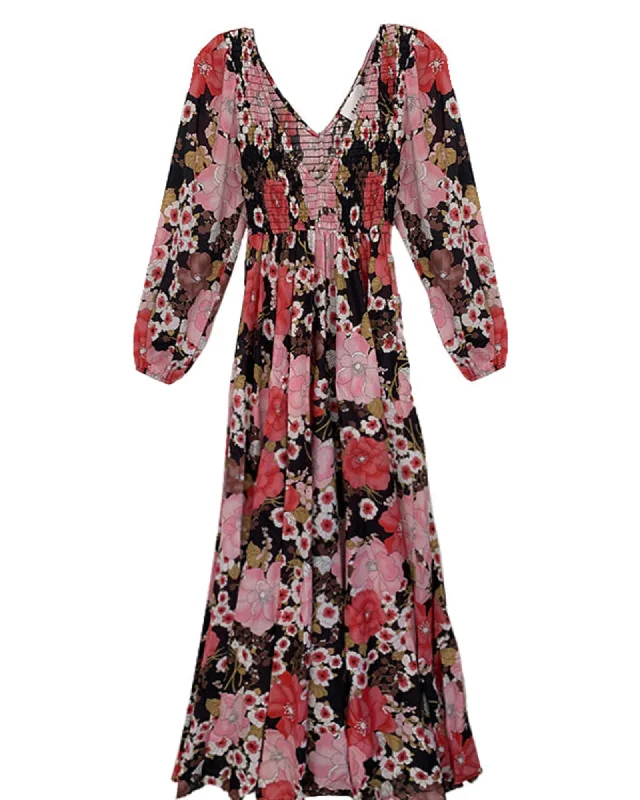 Women's maxi dress cashmere -70's Floral Maxi Dress | Floral