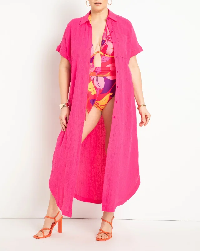 Women's maxi dress evening -Maxi Shirtdress Coverup | Fuchsia Purple