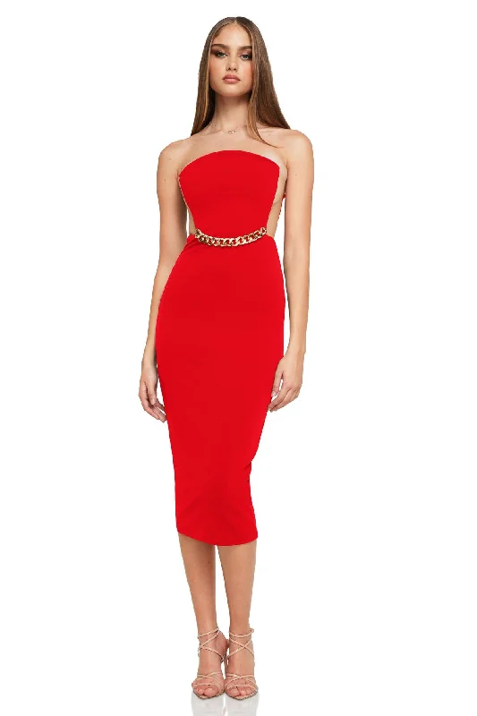 Ladies midi dress winter -Nookie Scandal Midi Dress - Red