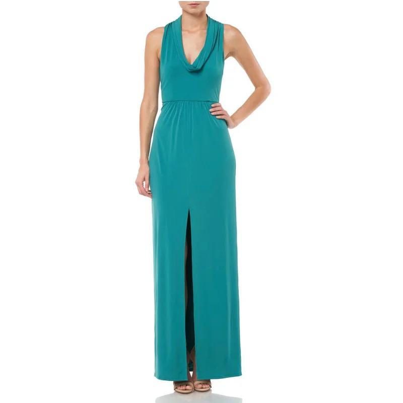 Women's maxi dress daytime -HALSTON HERITAGE Women's Draped Cowl Neck Front Slit Maxi Dress Gown