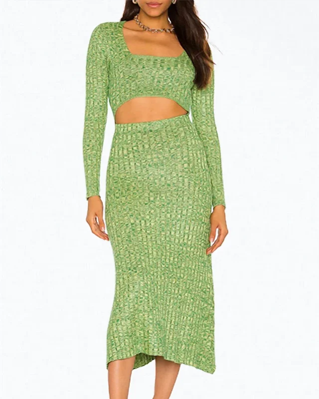 Ladies midi dress orange -Skye Cutout Ribbed-Knit Midi Dress in Marled Lime | Marled Lime