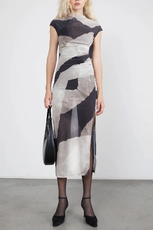 Women's maxi dress rock -MAXI DRESS WITH ABSTRACT PRINT