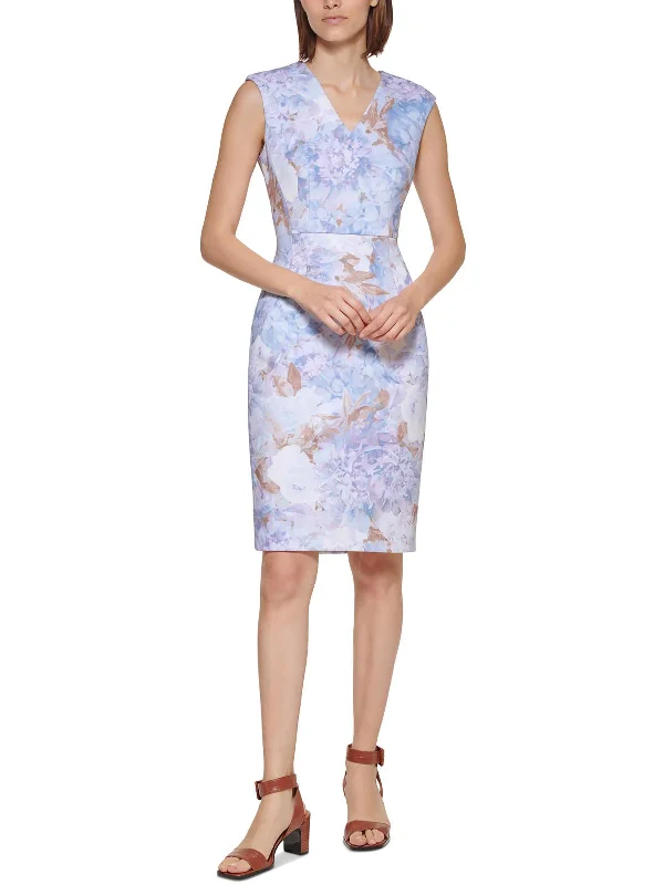 Ladies sleeveless dress reception -Petites Womens Sleeveless Above Knee Sheath Dress