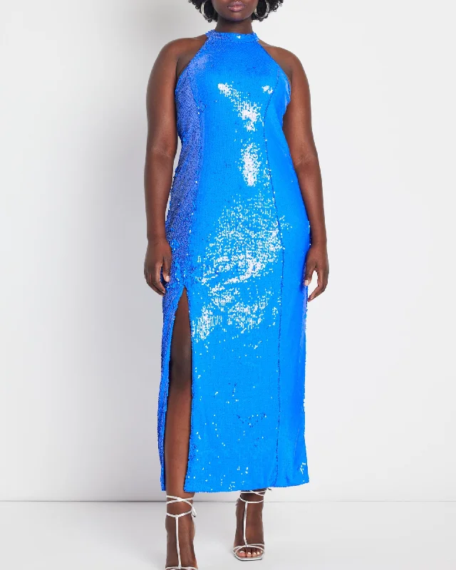 Women's maxi dress non stretch -Nancy Sequin Maxi Dress | Princess Blue